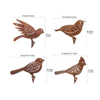 Set of 4Pcs Rusty Metal Birds Ornament Fence Garden Art Decor