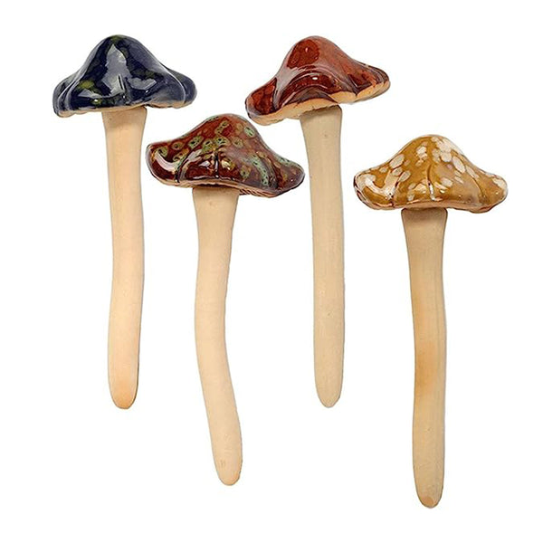 4-Piece Ceramic Mushroom Sculpture Garden Mushroom Ornament Set Indoor Outdoor Decor