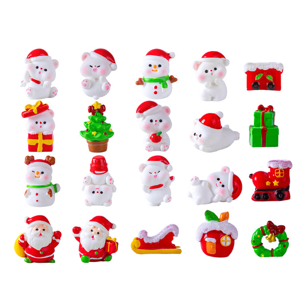 21Pcs Christmas Miniature Ornaments Resin Christmas Figurines Decor