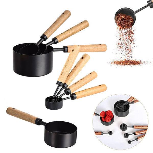 8 Piece Stainless Steel Measuring Cups and Spoons Set with Wood Handle