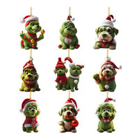 9Pcs Cute Cartoon Christmas Green Dog Car Hanging Home Christmas Tree Ornament