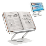 Adjustable Hands Free Book Stand for Reading with 360-Degree Rotating Base and Page Clips