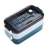 Lunch Box Food Containers Bento Microwave Stainless Portable Box with Dinnerware Blue