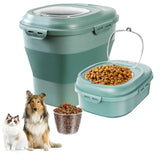 Collapsible Pet Food Storage Container Dog Cat Dry Food Container with Lid Green