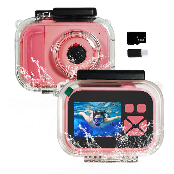 Kids Digital Camera Set Video Camera with Waterproof Case and Memory Card Pink