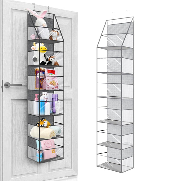 6-Shelf Over The Door Hanging Pantry Organizer Room Storage Organizer with Clear Pockets Gray