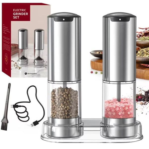 2Pcs Set Automatic Grinders Electric Salt and Pepper Shakers with 6 Adjustable Coarseness