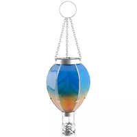 Solar Lantern Flame Light Hanging Hot Air Balloon Light Outside Garden Patio Decor Blue