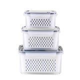 3Pcs Fridge Food Storage Container Set with Lids Plastic Fresh Food Saver with Strainer Gray