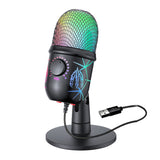 USB Gaming Microphone with RGB Lights Plug and Play Mic for Recording Live Streaming