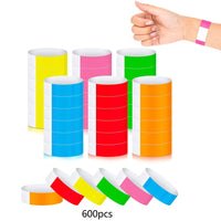 600Pcs Adhesive Paper Wristbands Neon Colored Water-Resistant Hand Bands for Events Party Concert