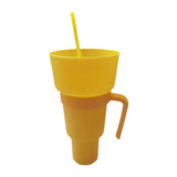 2-In-1 Snack Bowl with Straw Reusable Tumbler Popcorn Cup Yellow