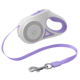 5M RGB Light Pet Leads Retractable Traction Rope Pet Cat Dog Leash Purple