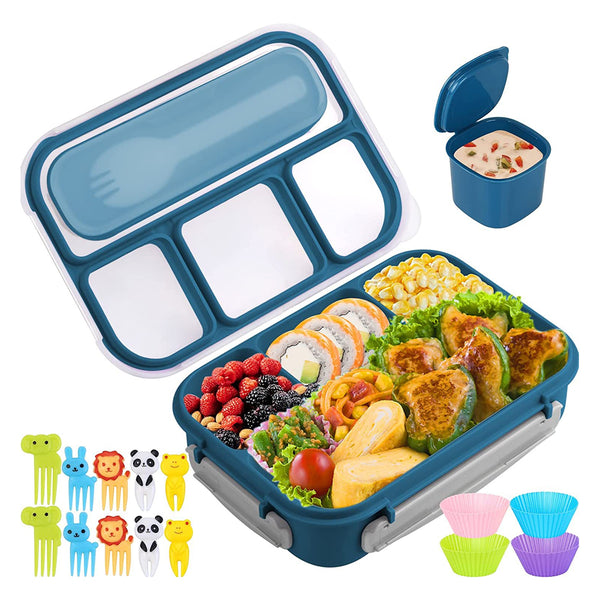 4 Compartments Bento Lunch Box Food Storage Containers Blue