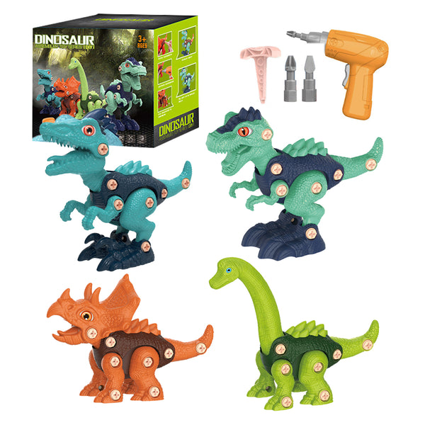 Set of 4 Pieces Take Apart Dinosaur Drill Toy DIY Assembled Dinosaur Kids Learning Construction Building Toys Gift