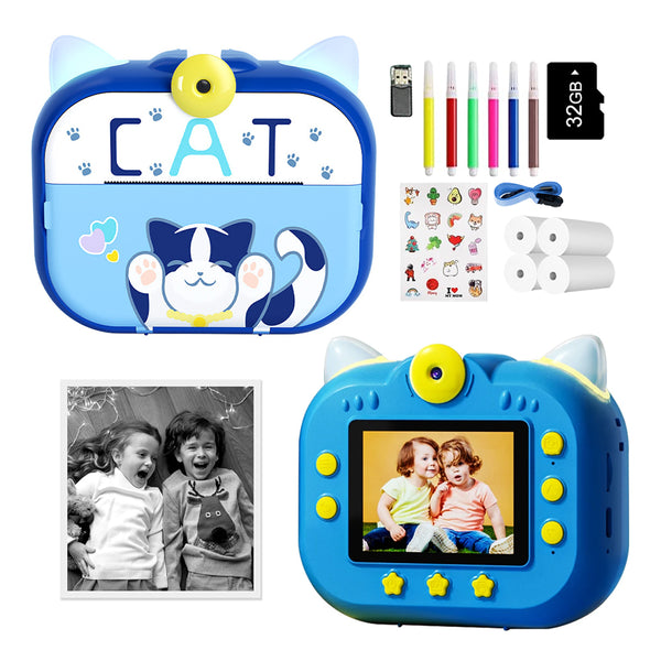 1080P Instant Camera Kit Kids Thermal Printing Camera with 5 Rolls of Printing Papers Blue