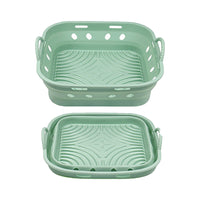 Square Foldable Air Fryer Silicone Pot Reusable Air Fryer Basket Oven Baking Tray Pan Air Fryer Liner Green