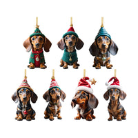 7Pcs Dachshund Dog Christmas Ornaments Xmas Tree Decor