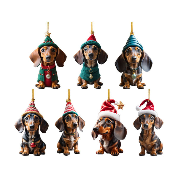 7Pcs Dachshund Dog Christmas Ornaments Xmas Tree Decor