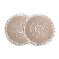 Set of 2Pcs Jute Woven Coaster Round Placemat Kitchen Dining Table Decor Style 1