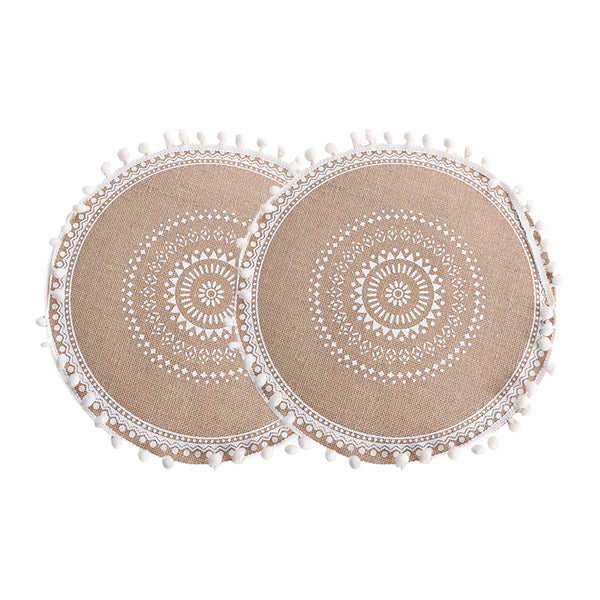 Set of 2Pcs Jute Woven Coaster Round Placemat Kitchen Dining Table Decor Style 1