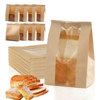 50Pcs Paper Bread Bags with Window Bakery Bags Stand Up Pouch Food Storage Bags