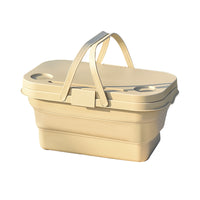 Multi-Functional Picnic Basket Camping Folding Basket with Cover for Outdoor Party Food Storage Beige