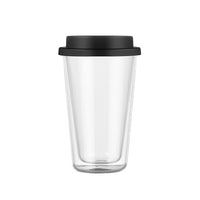 350ML Double Walled Glass Coffee Mug with Silicone Lid Travel Coffee Drinking Cup Black