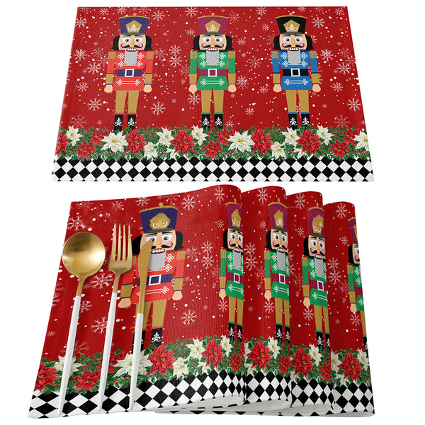 4Pcs Nutcrackers Soldier Merry Christmas Placemats Holiday Table Mats Style 1