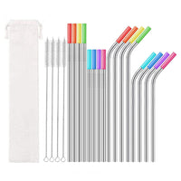 20Pcs Stainless Steel  Straws Reusable Drinking Straws with Silicone Tips