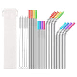 20Pcs Stainless Steel  Straws Reusable Drinking Straws with Silicone Tips