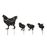 4Pcs Set Metal Chicken Decorative Garden Stakes Chicken Family Silhouette Stake Outdoor Garden Decor