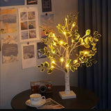 LED Green Leaf Tree Lamp Bedside Night Light Home Office Decor White