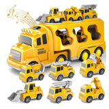 Kids LED Toy Cars Set Music Sound Truck Car with 6 Mini Cars Christmas Birthday Surprise Yellow