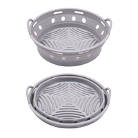 2Pcs Round Foldable Air Fryer Silicone Pot Reusable Air Fryer Basket Oven Baking Tray Pan Air Fryer Liner Red and Grey