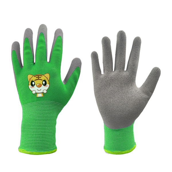 Pair of Kids Gardening Gloves Childrens Yard Work Gloves Latex Coated Garden Gloves Green