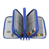 Large Capacity 72 Slots Pencil Bags Portable Drawing Pencil Organizer Blue