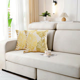 2Pcs Set Palm Leaf Design Cushion Covers Decorative Throw Pillowcase Sofa Home Decor Gold