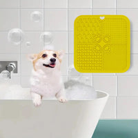 3Pcs Dog Feeding Set Silicone Pet Slow Feeder Lick Mat with Can Lids and Spoon Yellow