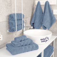 6 Piece Cotton Towel Set Bath Towels Hand Towels Washcloths for Bathroom Blue