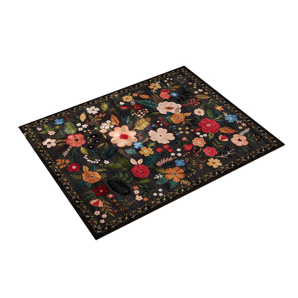 Floral Door Mat Non-slip Floor Mat for Entryway Kitchen Room Black