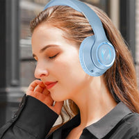 Wireless Bluetooth  Headphones Foldable Headworn Headset with RGB Lights Sky Blue