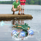 Amphibious Remote Control Car Boat Toy  RC 4WD Stunt Car with Lights for Kids Green