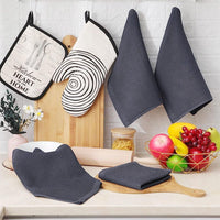 Set of 6Pcs Cotton Dish Cloths Waffle Weave Quick Drying Dish Towels Dark Grey