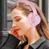 Wireless Bluetooth  Headphones Foldable Headworn Headset with RGB Lights Pink