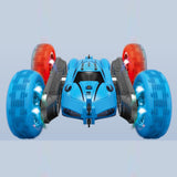 2.4 GHZ Remote Control Stunt Car 4WD Double Sided Rotating Crawler with Headlights Blue