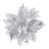 12 Pieces Set Christmas Glitter Flowers Decorations Xmas Faux Flowers Wedding Party Ornaments Silver