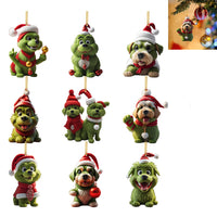 9Pcs Cute Cartoon Christmas Green Dog Car Hanging Home Christmas Tree Ornament