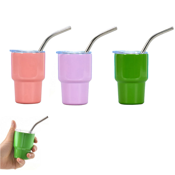 3Pcs Mini Stainless Steel Tumbler Cup Set with Straw and Lid for Party Outdoor Style 2