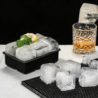 2Pcs 6-Grid Silicone Ice Cube Tray Large Square Ice Cube Mold for Whiskey Cocktails Drinks Black